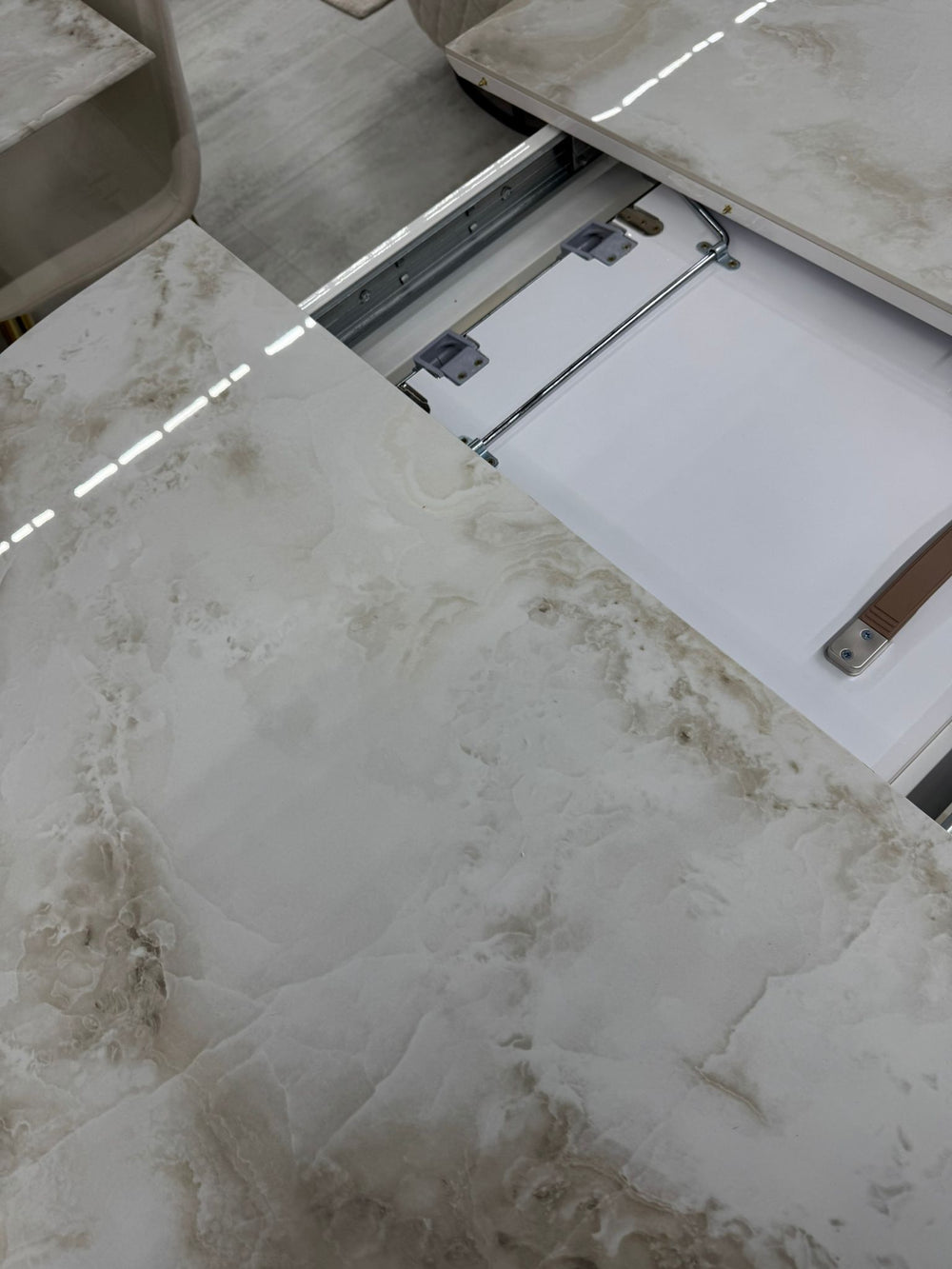 Table Extensible NOVA 125/165 cm – Céramique Beige & Pieds Design