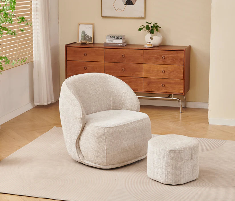 Fauteuil Pivotant Elsa avec Pouf – Tissu Crémona