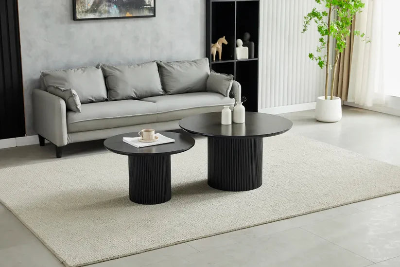 Table Basse Gigogne Ronde 60/80 cm – Céramique Noir