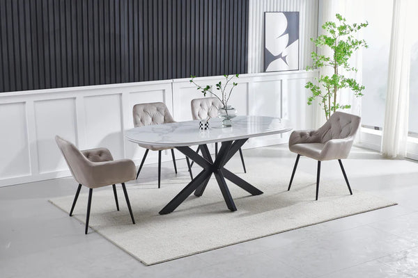 Table à Manger OPHÉLIA – Ovale Céramique effet Marbre – 200 cm