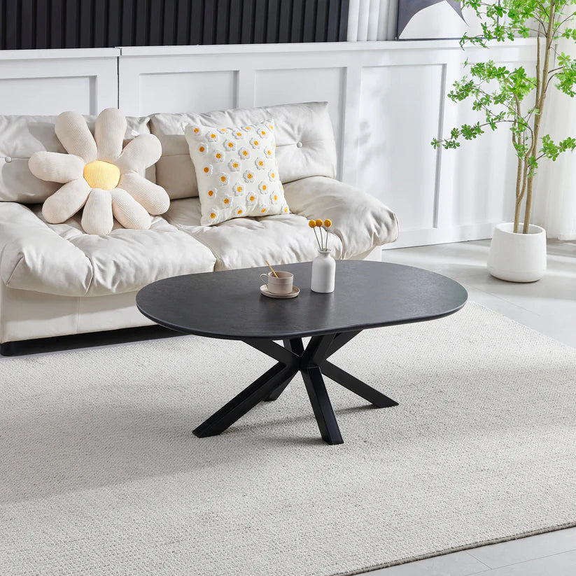 Table Basse Ophelia Ovale 120 cm – Effet Marbre Blanc & Pieds Dorés