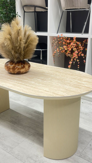 Table à Manger Ovale 180 cm – Céramique Effet Travertin – Design Moderne