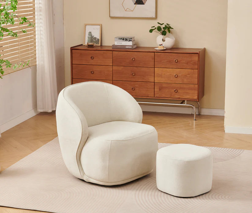 Fauteuil Pivotant Elsa avec Pouf – Tissu Crémona