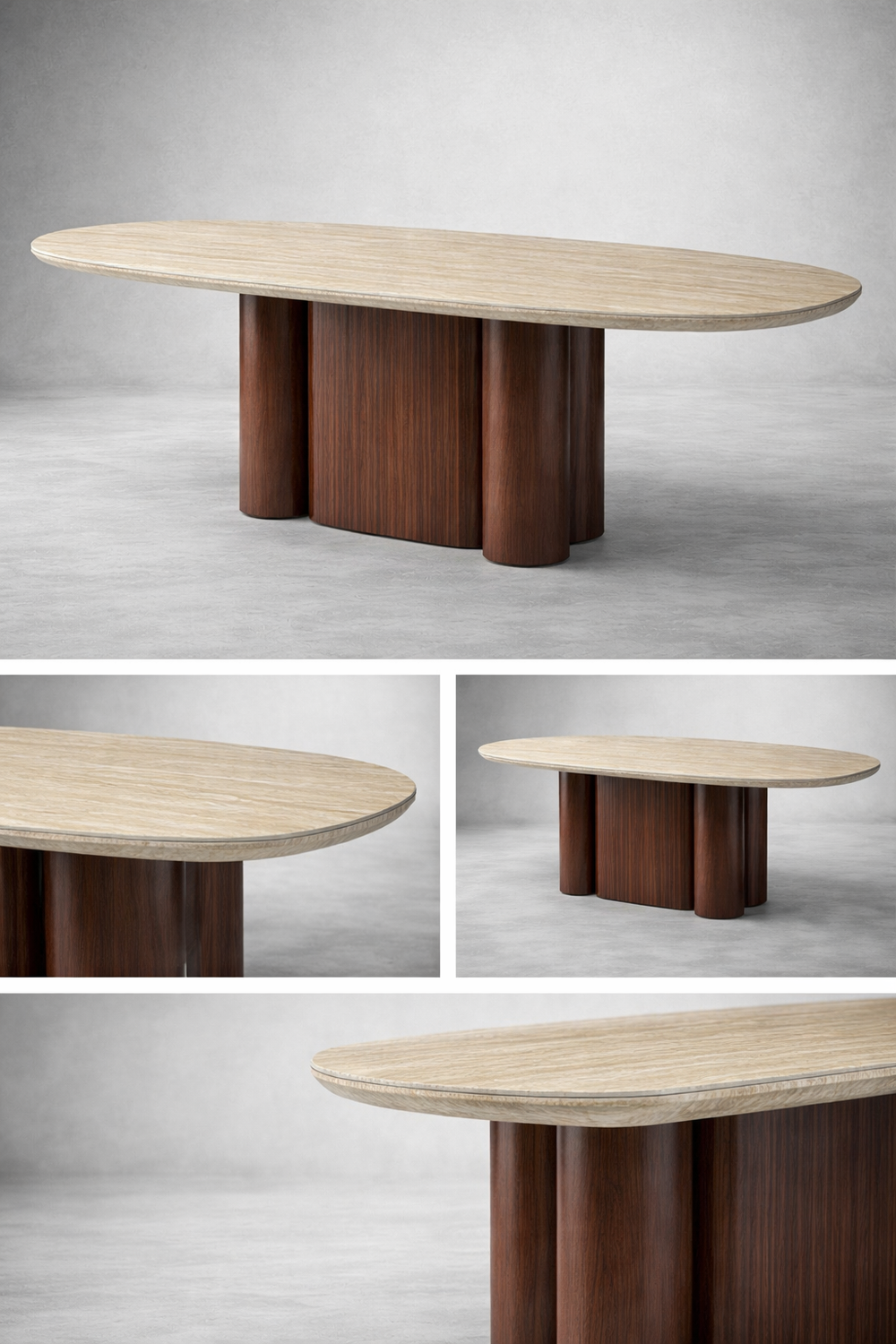 Table à manger TRINITI 180 cm – Céramique effet travertin piètement design sculptural